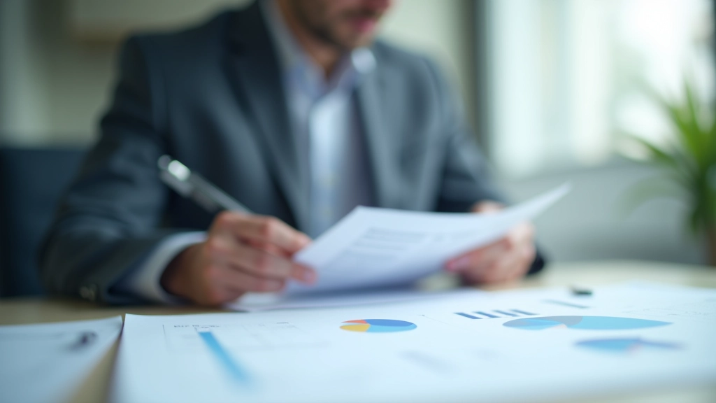 Professional accountant reviewing financial records and tax compliance documents in organized filing system