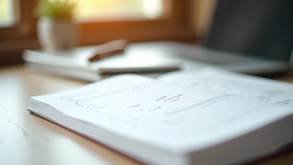 Close-up of organized ledger book with clear debit and credit columns showing balanced entries
