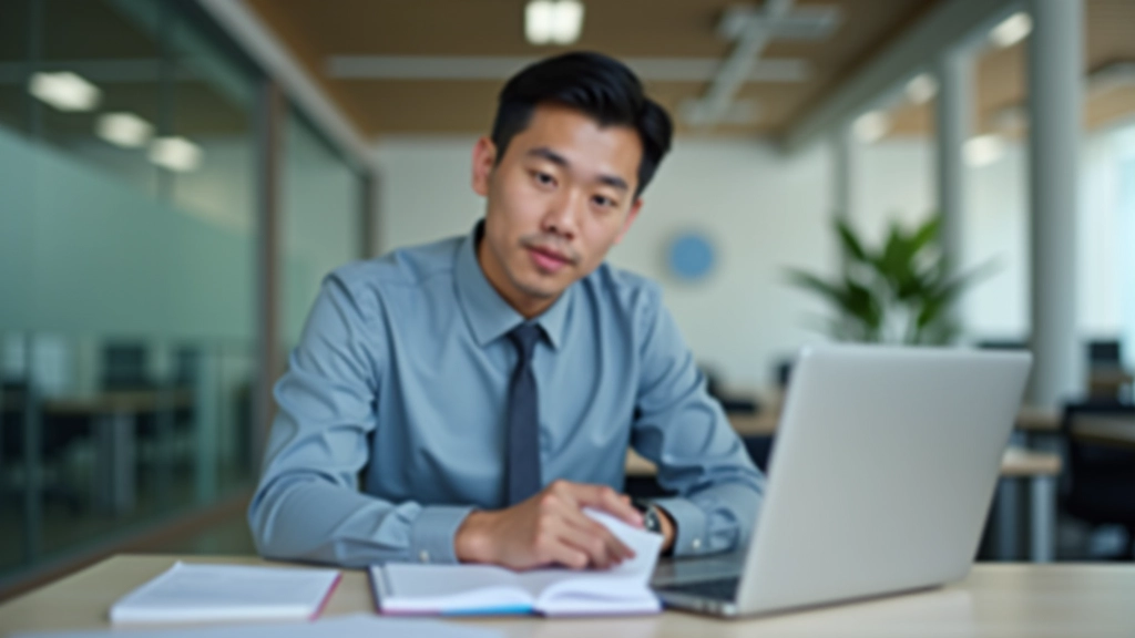 Business owner working on laptop creating chart of accounts with notebook and pen
