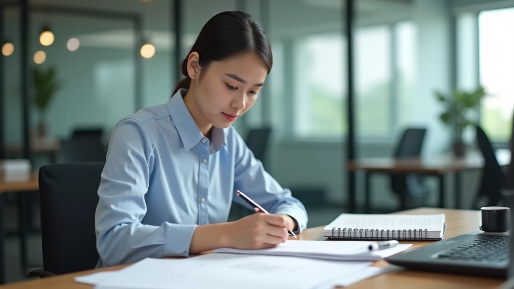 Professional accounting workspace with bookkeeping materials and computer